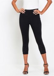 Legginsy 3/4 z elastycznej mieszanki bawełny. Czarne legginsy damskie bonprix, bez wzorów, z bawełny. Za 59.99 zł.