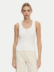 Tommy Hilfiger Top Henley WW0WW43920 Biały Slim Fit. Białe topy damskie Tommy Hilfiger, s, bez wzorów, z bawełny, bez kołnierzyka, bez ramiączek. Za 179.99 zł.