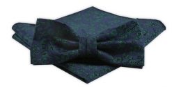 Męska Mucha z Poszetką w Zestawie - Alties - Ciemnozielone Kwiatki, Granatowe Tło. Niebieskie krawaty i muchy Alties, bez wzorów, eleganckie. Za 54.00 zł.