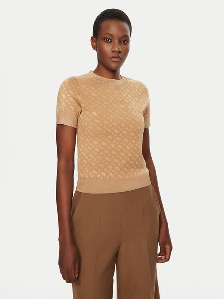 BOSS Sweter 50542290 Beżowy Regular Fit. Brązowe swetry nierozpinane damskie Boss, xs, bez wzorów, z wiskozy, bez kołnierzyka, bez ramiączek. Za 429.99 zł.