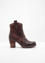 Botki Mustang na obcasie klockowym. Brązowe botki damskie bonprix, bez wzorów, bez obcasa, na obcasie, bez zapięcia. Za 229.99 zł.