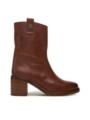 Tommy Hilfiger Botki Riding Lthr Mid Boot Block Heel FW0FW08776 Brązowy. Brązowe botki damskie Tommy Hilfiger, bez wzorów, ze skóry, bez obcasa, na słupku, bez zapięcia. Za 799.99 zł.