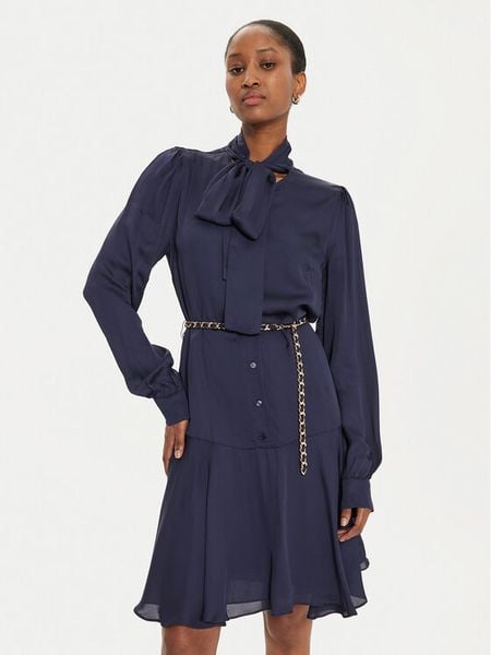 Fracomina Sukienka koszulowa FR24WD1003W73101 Granatowy Regular Fit. Niebieskie sukienki damskie Fracomina, m, bez wzorów, z wiskozy, bez kołnierzyka, bez ramiączek, koszulowe. Za 459.99 zł.