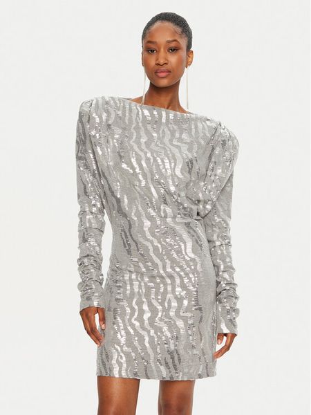 ROTATE Sukienka koktajlowa 113438720 Srebrny Regular Fit. Szare sukienki damskie ROTATE, bez wzorów, z syntetyku, wizytowe, bez kołnierzyka, bez ramiączek. Za 849.99 zł.