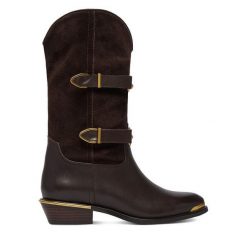 Botki Badura. Brązowe botki damskie Badura, bez wzorów, bez obcasa, na słupku, bez zapięcia. Za 599.99 zł.