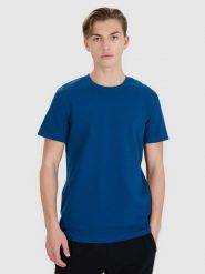 4F T-shirt regular ze strukturalnej dzianiny męski - turkusowy XXL. Niebieskie t-shirty męskie 4F, m, bez wzorów, z bawełny, bez kołnierzyka, bez ramiączek. W wyprzedaży za 39.99 zł.