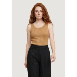 Bezrękawnik Kobieta ONLY Onlanna Sl Glitter Revers Rib Top Knt. Brązowe topy damskie ONLY, l, bez wzorów, z materiału, eleganckie, bez kołnierzyka, bez ramiączek. Za 153.65 zł.