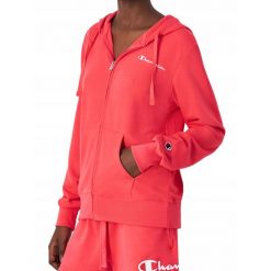 Bluza dresowa damska CHAMPION z kapturem bawełniana. Czerwone bluzy damskie Champion, bez wzorów, z bawełny, casualowe, bez ramiączek, z kapturem. Za 223.00 zł.
