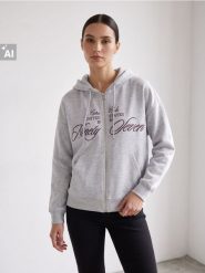 Dresowa rozpinana bluza z kapturem - szary. Szare bluzy damskie Sinsay, l, bez wzorów, z dresówki, sportowe, bez ramiączek, z kapturem. Za 49.99 zł.