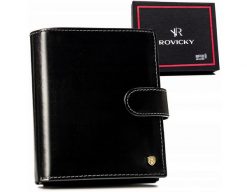 Portfel skórzany Rovicky 22316L-VT-RVT czarny. Czarne portfele męskie ROVICKY, bez wzorów, ze skóry. Za 114.00 zł.