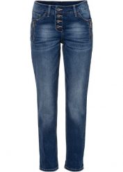 Dżinsy Boyfriend, mid waist. Niebieskie jeansy damskie bonprix, bez wzorów, z jeansu. Za 159.99 zł.