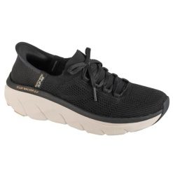 Buty sportowe Sneakersy damskie, Slip-Ins: D'lux Walker 2.0 - Thrill Movement. Czarne obuwie sportowe damskie Skechers, bez wzorów, bez zapięcia, trekkingowe. Za 379.99 zł.