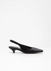 Czółenka z odkrytą piętą ze skóry. Czarne czółenka damskie bonprix, bez wzorów, ze skóry, eleganckie, bez obcasa, bez zapięcia. Za 159.99 zł.