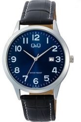 Zegarek Q&Q A44A-005P męski klasyczny niebieska tarcza cyfry datownik . Niebieskie zegarki męskie Q&Q, bez wzorów. Za 134.00 zł.