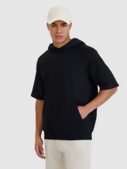 4F Bluza dresowa z krótkim rękawem z kapturem męska - czarna M. Czarne bluzy sportowe męskie 4F, m, bez wzorów, z bawełny, z kapturem. W wyprzedaży za 59.99 zł.