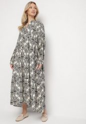 Czarna Rozkloszowana Sukienka z Wiskozy w Ornamentalny Wzór Gonavina. Czarne sukienki damskie Born2be, na co dzień, l, bez wzorów, z wiskozy, eleganckie, bez kołnierzyka, bez ramiączek, maxi, kopertowe. Za 119.99 zł.