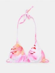 Trójkątna góra od bikini z wiązaniem na szyi z motywem kwiatowym - kremowy. Białe stroje kąpielowe damskie Sinsay, l, bez wzorów. Za 15.99 zł.