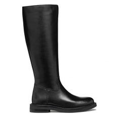 Oficerki Geox. Czarne kozaki damskie Geox, bez wzorów, bez obcasa, na płaskiej podeszwie, bez zapięcia. Za 639.99 zł.