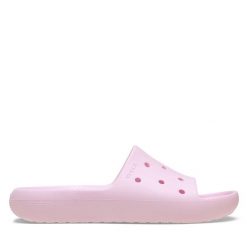 Klapki Crocs. Czerwone klapki damskie Crocs, bez wzorów, bez obcasa, bez zapięcia. Za 109.99 zł.
