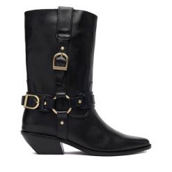 Kowbojki Badura. Czarne botki damskie Badura, bez wzorów, bez obcasa, na słupku, bez zapięcia. Za 359.99 zł.