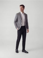 Marynarka slim fit w kratę - ciemnoszary. Szare garnitury męskie Reserved, l, bez wzorów, z tkaniny. Za 359.99 zł.