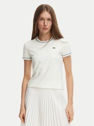 Lacoste T-Shirt TF5289 Kremowy Slim Fit. Białe t-shirty damskie Lacoste, bez wzorów, z bawełny, bez kołnierzyka, bez ramiączek. Za 329.99 zł.