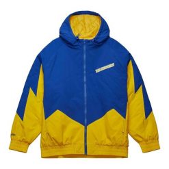 Kurtka wodoodporna Golden State Warriors Retro. Niebieskie kurtki męskie Mitchell & Ness, m, bez wzorów, retro, bez kaptura. Za 779.00 zł.