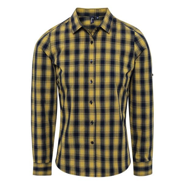 Damska Bawełniana Koszula W Kratę Z Długim Rękawem. Brązowe koszule damskie PREMIER, m, bez wzorów, z bawełny, casualowe, bez kołnierzyka, bez ramiączek. Za 119.99 zł.