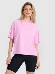 4F T-shirt oversize gładki damski - różowy XL. Czerwone t-shirty damskie 4F, xl, bez wzorów, z bawełny, klasyczne, bez kołnierzyka, bez ramiączek. W wyprzedaży za 39.99 zł.