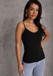 Czarny Bawełniany Top Bieliźniany z Koronką przy Dekolcie Berinda. Czarne topy damskie Renee, m, bez wzorów, z bawełny, bez kołnierzyka, bez ramiączek. Za 39.99 zł.