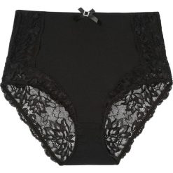 Figi z wysoką talią z delikatną koronką. Czarne majtki damskie bonprix, z koronki. Za 42.99 zł.