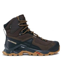 Trekkingi Salomon. Brązowe botki męskie Salomon, bez wzorów, z gore-texu, sportowe, bez obcasa, bez zapięcia. Za 759.99 zł.