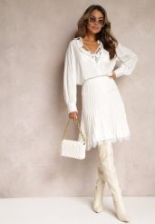 Biała Spódnica Mini Rozkloszowana z Gumką w Talii Saniurio. Białe spódnice damskie Renee, bez wzorów, mini, rozkloszowane. Za 99.99 zł.