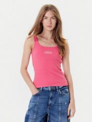 Guess Jeans Top W5YP35 KA0H1 Różowy Regular Fit. Czerwone topy damskie Guess Jeans, xxl, z aplikacjami, z bawełny, bez kołnierzyka, bez ramiączek. Za 90.00 zł.