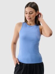 4F Top slim bezszwowy damski - niebieski XS/S. Niebieskie topy damskie 4F, s, bez wzorów, z dzianiny, klasyczne, bez kołnierzyka, bez ramiączek. W wyprzedaży za 29.99 zł.
