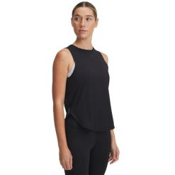 Damski tank top Under Armour Launch Elite. Czarne topy damskie Under Armour, bez wzorów, z materiału, sportowe, bez kołnierzyka, bez ramiączek. Za 276.50 zł.