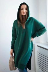 Bluza ocieplana z rozcięciami na bokach ciemno zielona. Zielone bluzy damskie KESI, l, bez wzorów, z bawełny, bez ramiączek, bez kaptura. Za 284.37 zł.