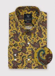PAKO LORENTE – Koszula męska we wzór paisley P22WF-1X-031-Y-S. Żółte koszule męskie Pako Lorente, m, bez wzorów, z bawełny, klasyczne, bez kołnierzyka, bez ramiączek. Za 149.99 zł.