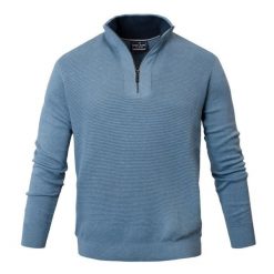 Bawełniany Sweter Męski, Wysoki Dekolt na Zamek - Pako Jeans - Niebieski. Niebieskie swetry męskie Pako Jeans, l, bez wzorów, z bawełny, bez kołnierzyka, bez ramiączek. Za 209.00 zł.