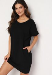 Czarna Pudełkowa Sukienka T-shirtowa o Krótkim Kroju Orlella. Czarne sukienki damskie Born2be, na lato, m, bez wzorów, bez kołnierzyka, bez ramiączek, mini. Za 39.99 zł.