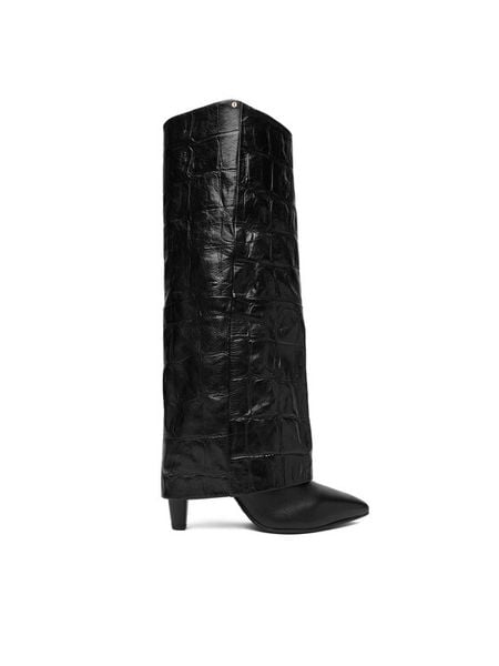 Bronx Kozaki Jad-Ey 14348-WE Czarny. Czarne kozaki damskie Bronx, bez wzorów, ze skóry, bez obcasa, na słupku, bez zapięcia. Za 789.99 zł.