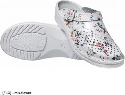 MEDIBUT BMKLADZKOL - obuwie zawodowe damskie klapki przeciwpoślizgowy kolebkowy spód profil ortopedyczny, podeszwa antypoślizgowa, - mix-flower 39. Klapki damskie Medibut, bez wzorów, bez obcasa, bez zapięcia. Za 125.98 zł.