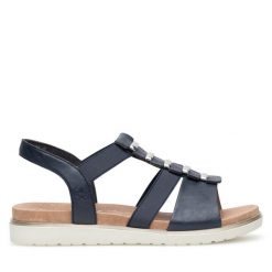 Sandały Rieker. Czarne sandały damskie Rieker, bez wzorów, bez obcasa, na koturnie, bez zapięcia. Za 289.99 zł.