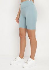Miętowe Kolarki Szorty z Wysokim Stanem i Szeroką Gumką w Pasie Nansileene. Zielone szorty damskie Born2be, bez wzorów, eleganckie, z podwyższonym stanem. Za 29.99 zł.