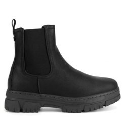 Botki Go Soft. Czarne botki damskie GO SOFT, bez wzorów, bez obcasa, na płaskiej podeszwie, bez zapięcia. Za 199.99 zł.