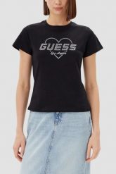 GUESS Czarny damski t-shirt Narciso. Czarne t-shirty damskie Guess, s, z aplikacjami, bez kołnierzyka, bez ramiączek. W wyprzedaży za 122.99 zł.