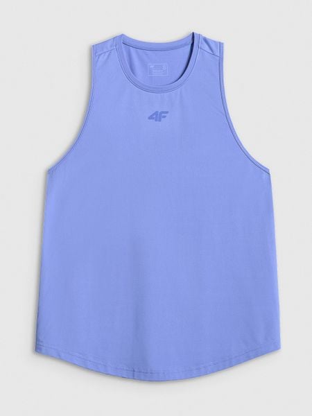 4F Top treningowy szybkoschnący damski - niebieski XS. Niebieskie topy damskie 4F, xs, bez wzorów, z materiału, klasyczne, bez kołnierzyka, bez ramiączek. Za 79.99 zł.