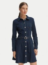 Morgan Sukienka jeansowa 261-RODEX Granatowy Slim Fit. Niebieskie sukienki damskie Morgan, bez wzorów, z bawełny, bez kołnierzyka, bez ramiączek. Za 429.99 zł.