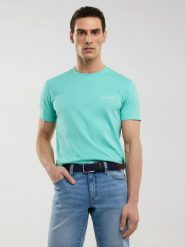 Koszulka męska z krótkim rękawem z logo BIG STAR turkusowa Brunomi 302. Niebieskie t-shirty męskie BIG STAR, l, bez wzorów, z dzianiny, bez kołnierzyka, bez ramiączek. W wyprzedaży za 59.99 zł.