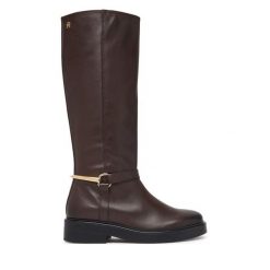 Oficerki Tommy Hilfiger. Brązowe kozaki damskie Tommy Hilfiger, bez wzorów, bez obcasa, na płaskiej podeszwie, bez zapięcia. Za 1,299.00 zł.